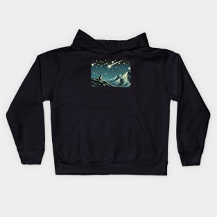 Meteor Watching Hiker Mountain Climbing Stargazing Cat Kids Hoodie